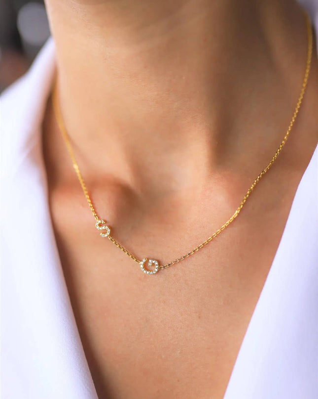 Pave Initial Necklace, CZ Initial Necklace, Sideways Initial