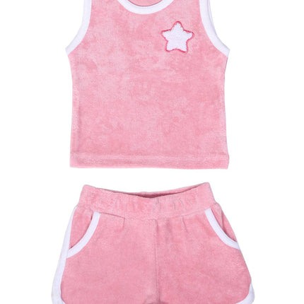 Pink  Tank and Shorts Terry Set - Chenille Patch