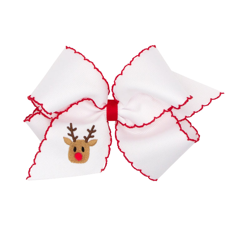 King Grosgrain Hair Bow with Moonstitch Edge and Christmas-themed Embroidery