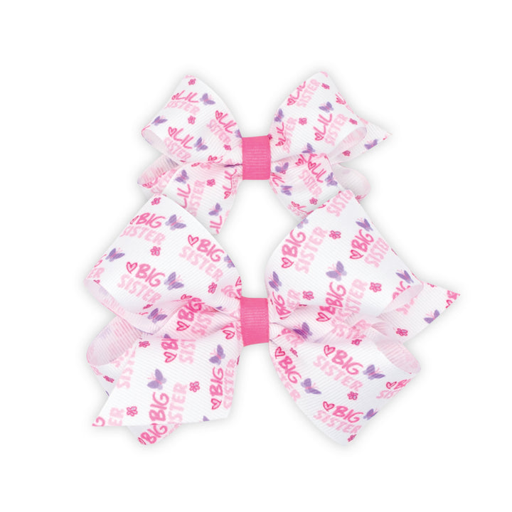 2 Pink Little/Big Sister Bow with Butterflies