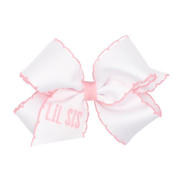 Grosgrain Moonstitch Girls Hair Bow Big Sis  - Lt. Pink