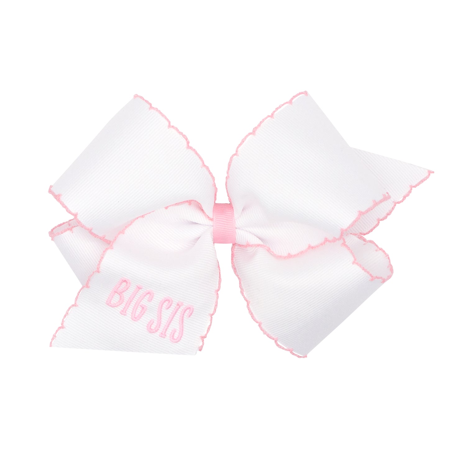 Grosgrain Moonstitch Girls Hair Bow Big Sis  - Lt. Pink