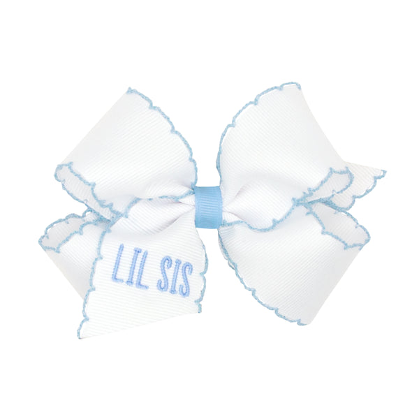 Grosgrain Moonstitch Girls Hair Bow Big Sis  - Lt. Blue