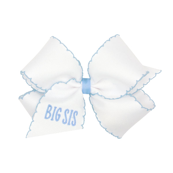 Grosgrain Moonstitch Girls Hair Bow Big Sis  - Lt. Blue