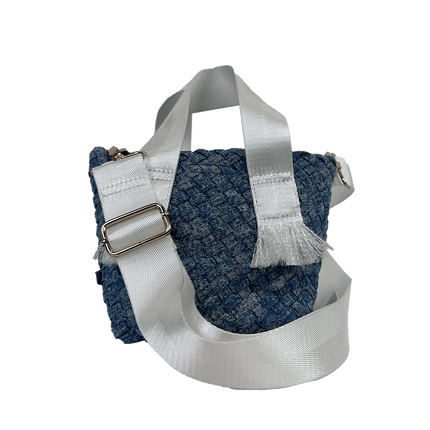 Dora Small Woven Denim Tote w/ Crossbody Strap