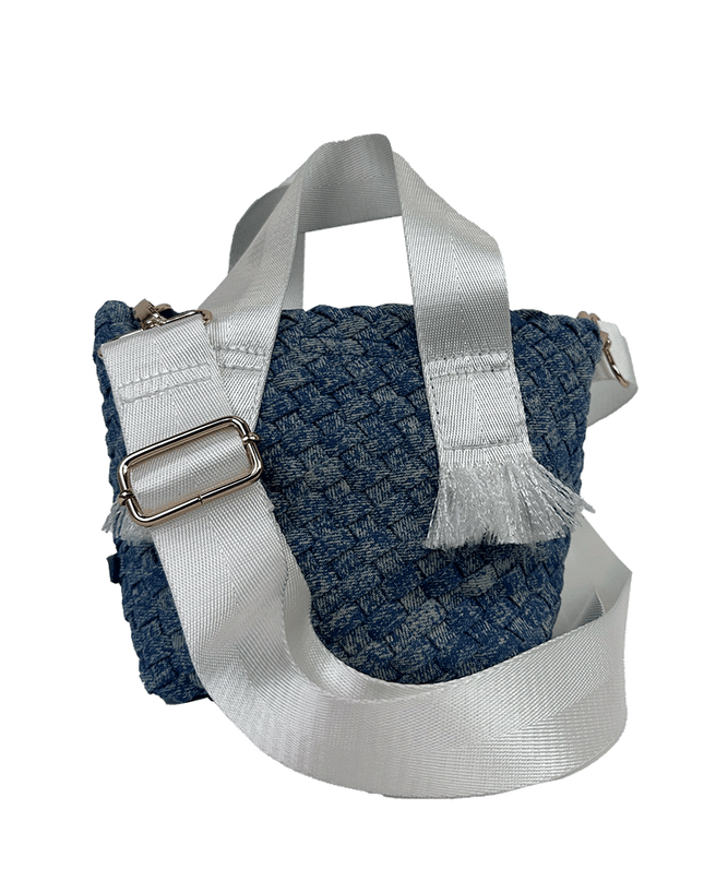 Dora Small Woven Denim Tote w/ Crossbody Strap