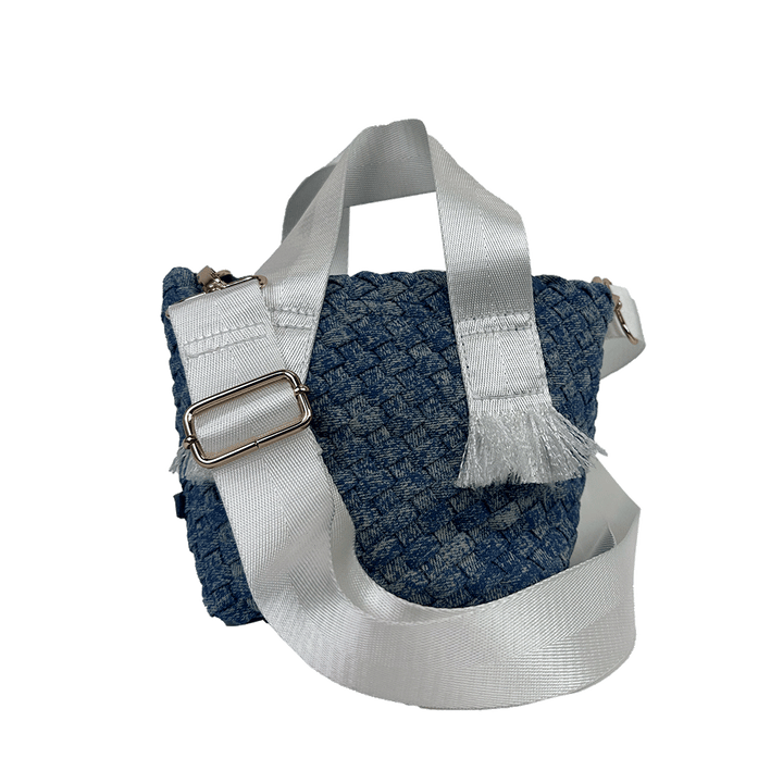 Dora Small Woven Denim Tote w/ Crossbody Strap