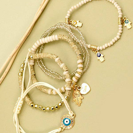BOHO HAMSA AND EVIL EYE MULTILAYER BEADS BRACELET | 25B302