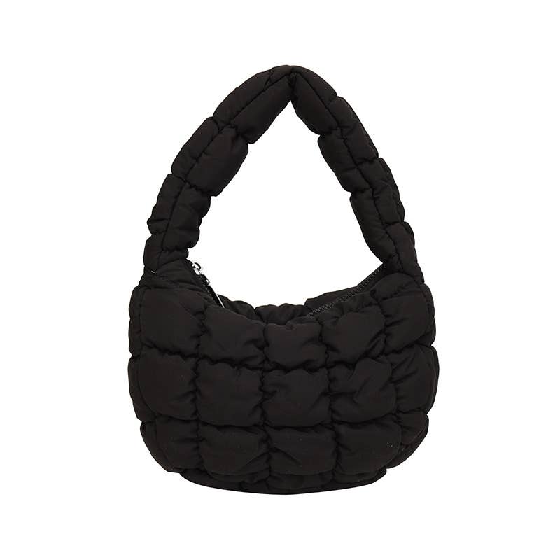 Puff pleated bubble small quilted tote bag