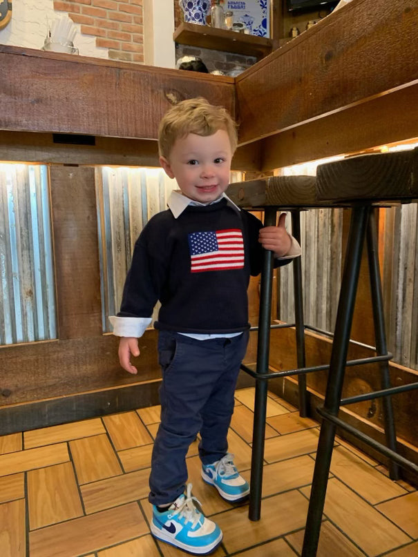 American Flag sweater — shown being worn