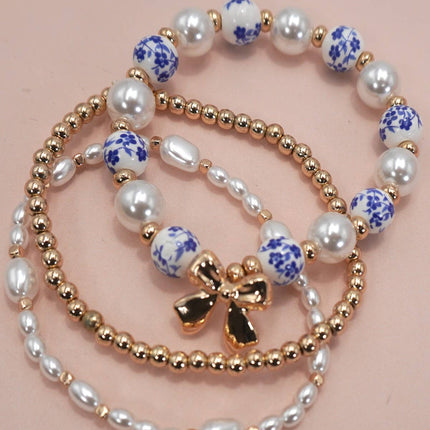 Blue Ceramic Bow Multi Layer Bracelet
