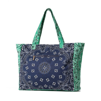 Bandana Print Canvas Tote -Bailey Navy/Green