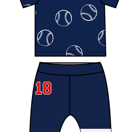 Navy  Baseball Number Tee and Pants Set