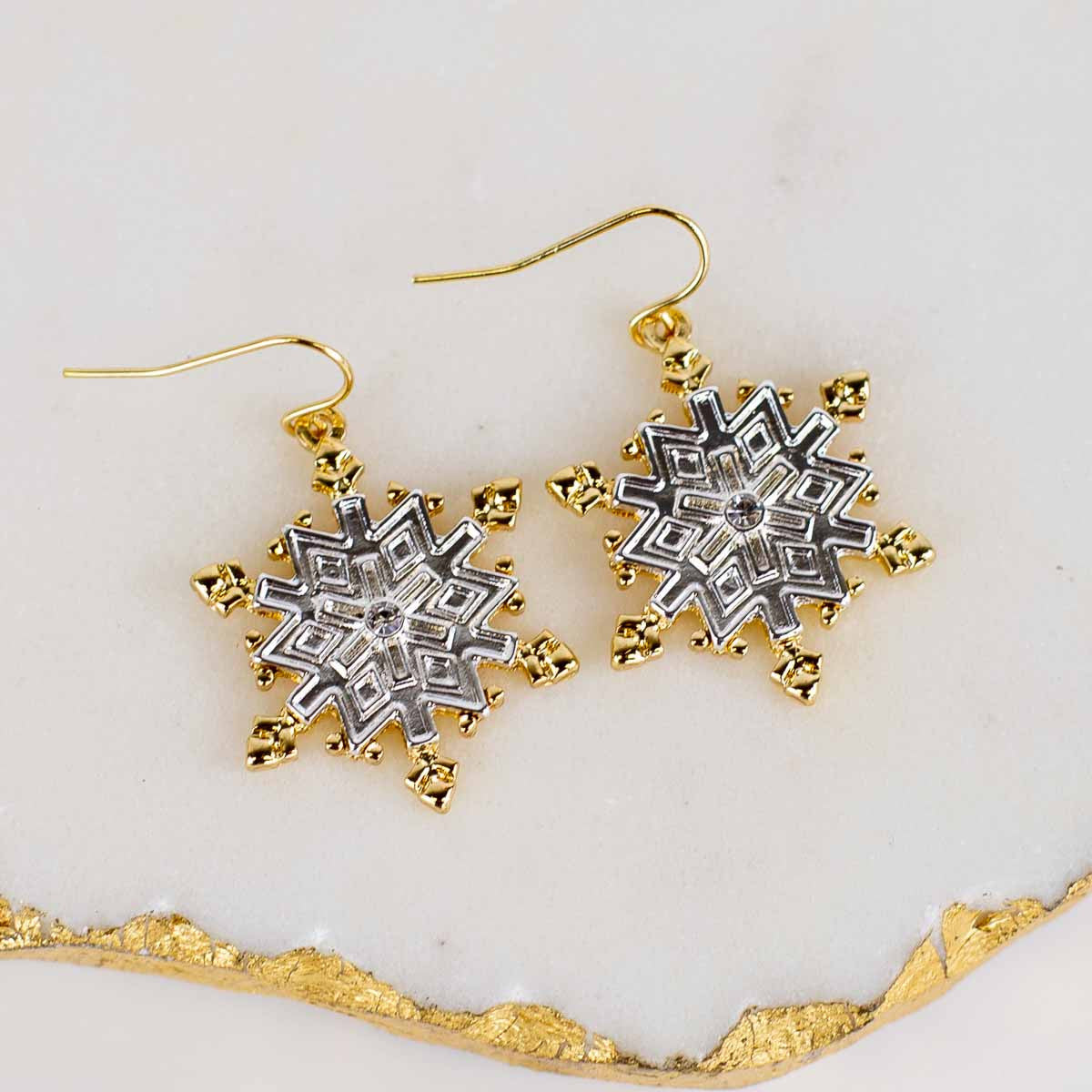 Gilded Snowflake Earrings Gold/Silver 1.25"