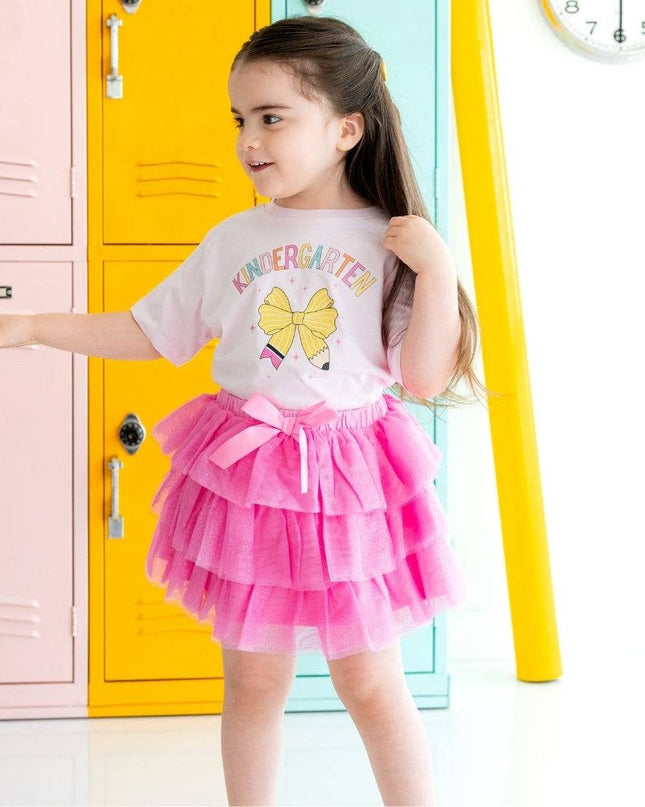 Kindergarten Pencil Bow Short Sleeve T-Shirt - Girls Clothes