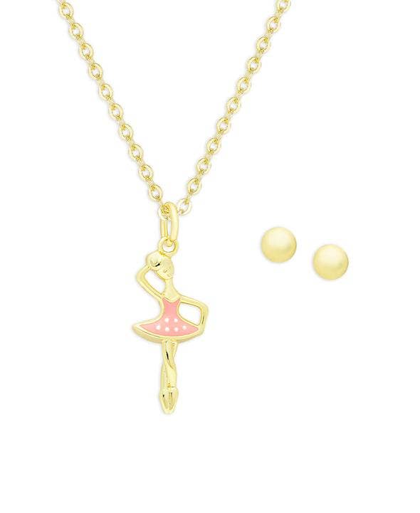 Ballerina Pendant & Ball Studs Set in Sterling Silver