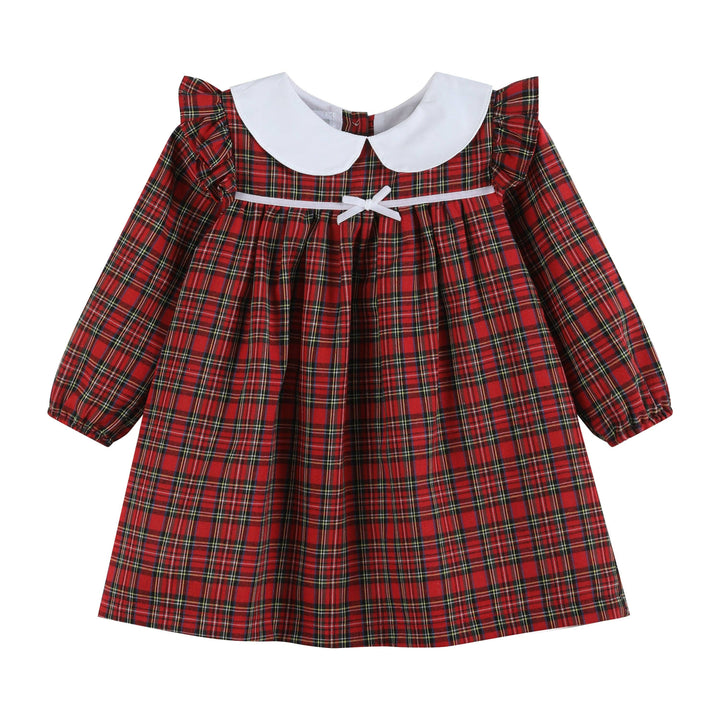 Red Christmas Plaid Colllared Ruffle Dress