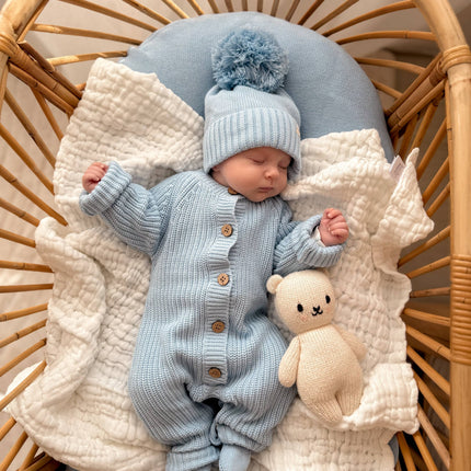 Classic Chunky Knit Jumpsuit - Powder Blue