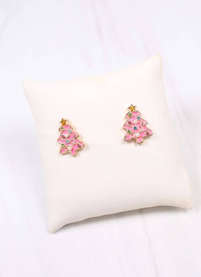 Frost Embellished Tree Stud Earring PINK