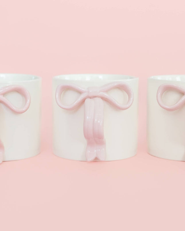 Blush Pink Bow Ceramic Coffee Tea Mug with Ribbon Handle