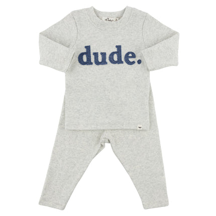 oh baby! Denim Dude Ribbed Applique L/S 2PC Set - Heather Gray