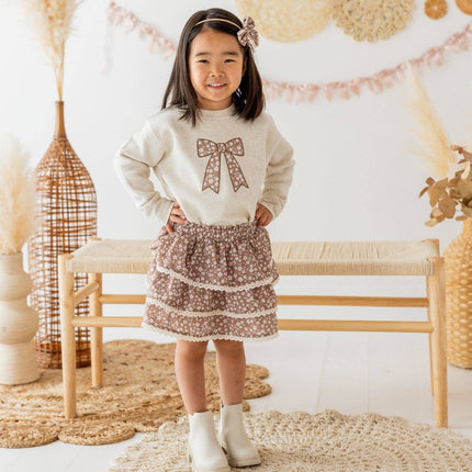 Mocha Floral Bow Patch Sweatshirt - Kids Clothing - Fall