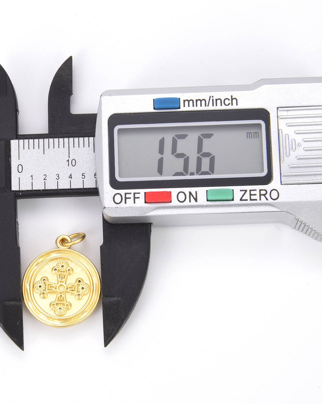 Gold Filled Round Cross Medallion Charm Pendant, CP752
