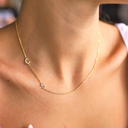 Pave Initial Necklace, CZ Initial Necklace, Sideways Initial