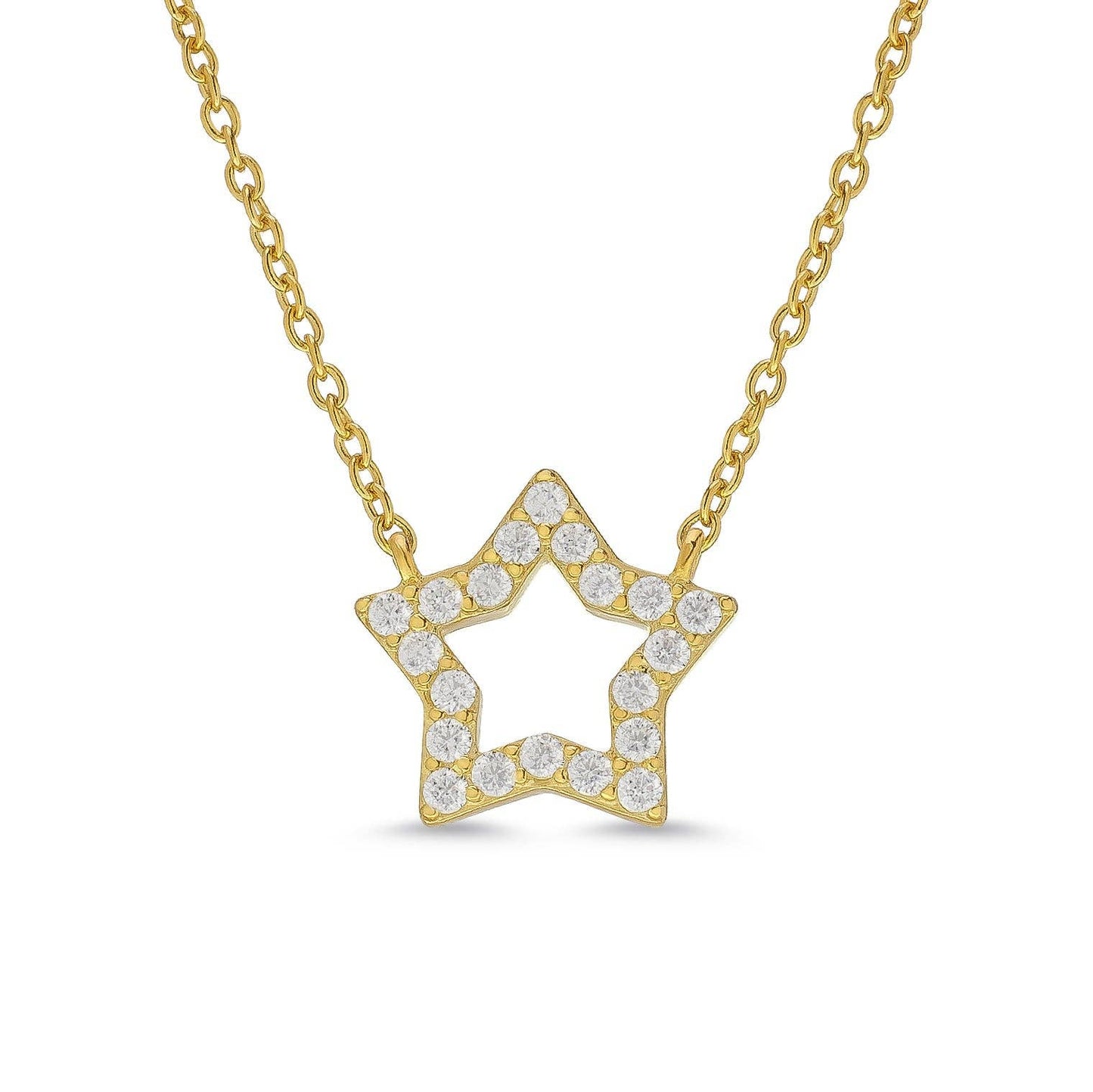 CZ Open Star Necklace in 18k Gold over Sterling Silver