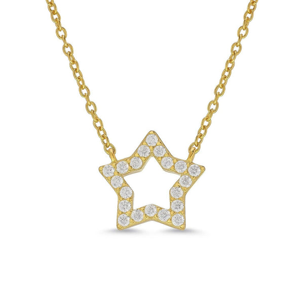 CZ Open Star Necklace in 18k Gold over Sterling Silver