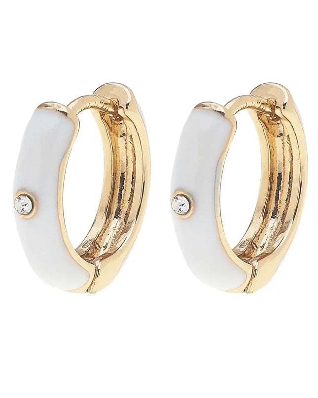 Cici Hinged Rhinestone Enamel Huggie Hoops in White