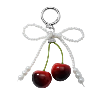 White Beaded Bow with Cherries Purse Charm