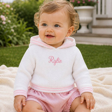Personalized Baby Girl Pink Hooded Zip-Back Sweater – Made in USA