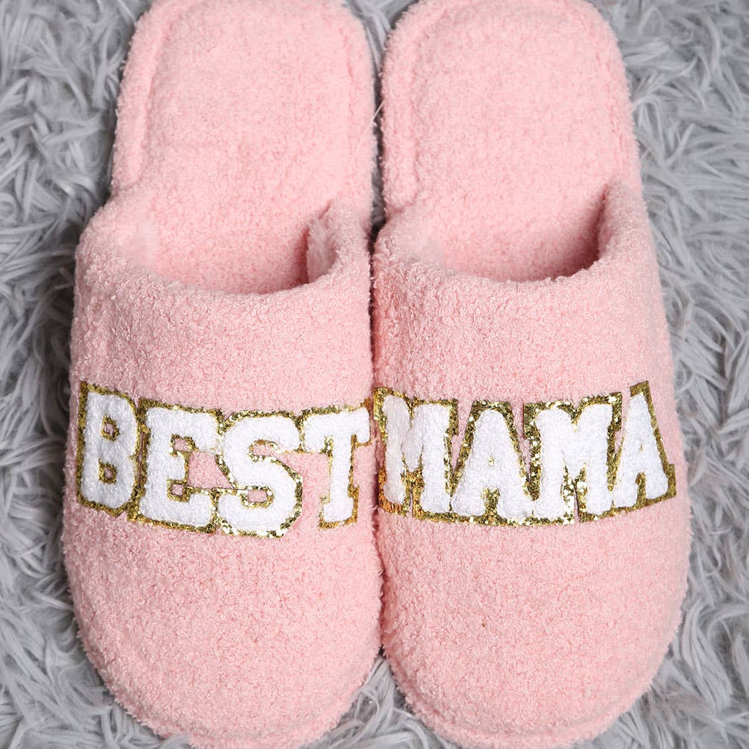 BEST MAMA Chenille Patched Home Slippers-Pink