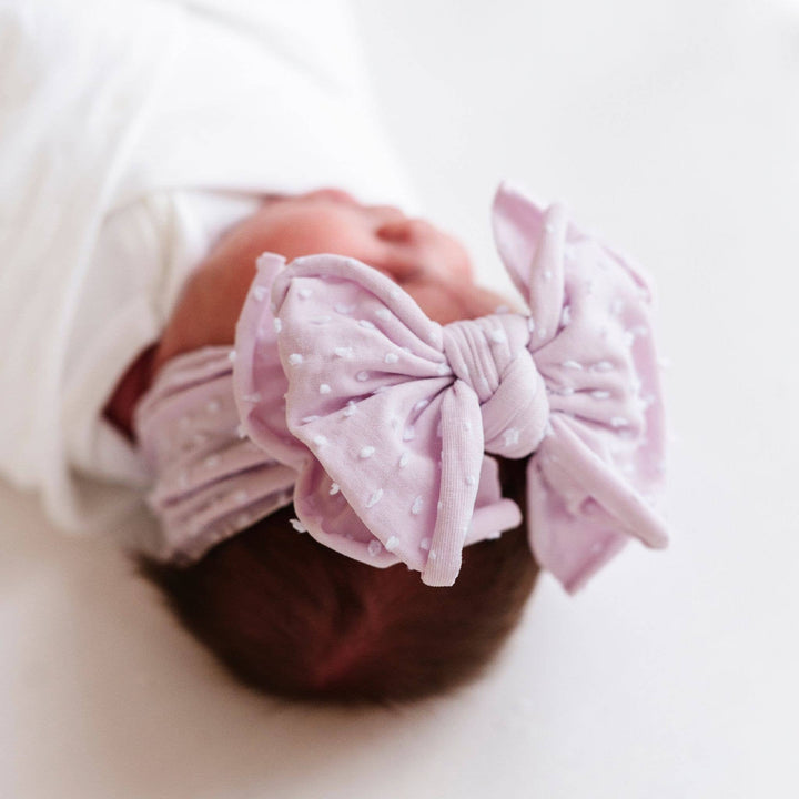 Shabby Dot FAB® nylon bow headband: Thistle/ White Dot