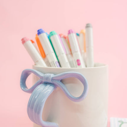 Powder Blue Bow Ceramic Coffee Tea Mug with Ribbon Handle