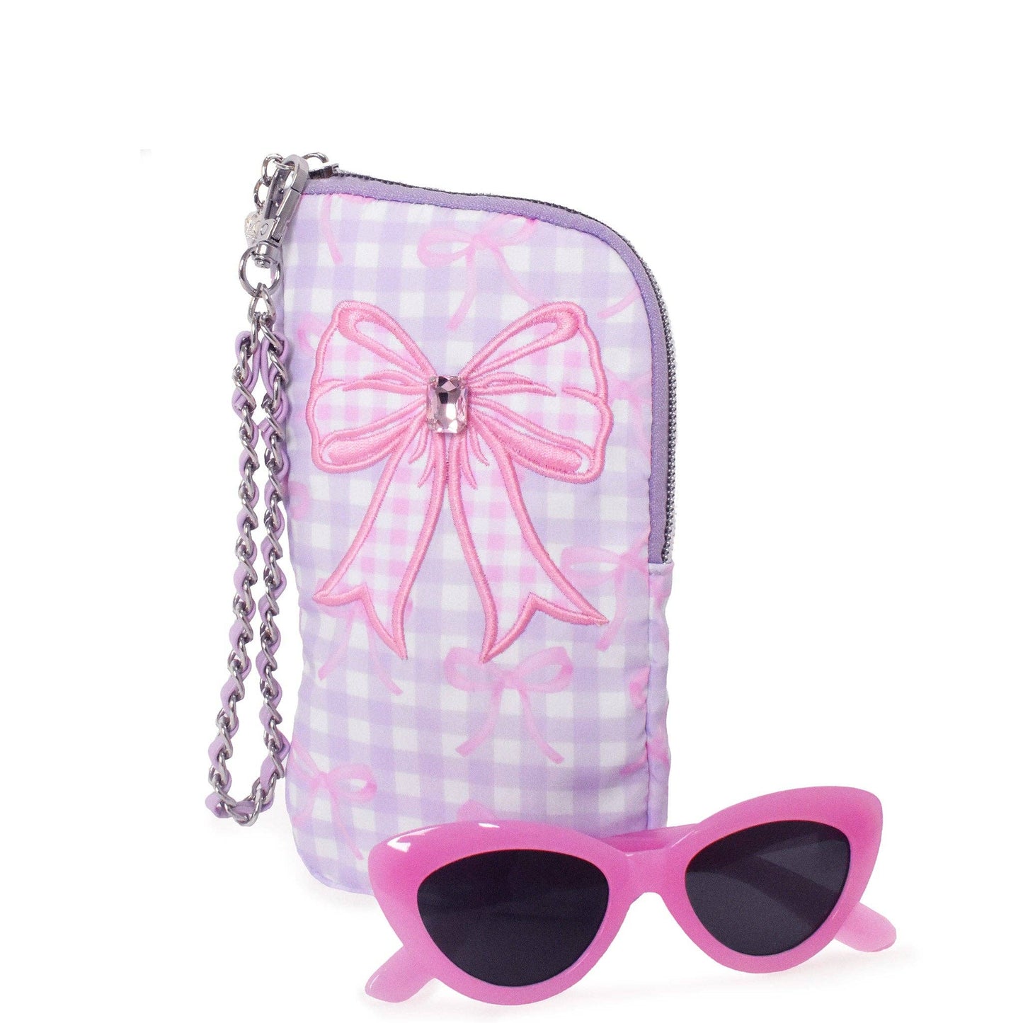 Plaid Bow Wristlet Case and Sunglasses