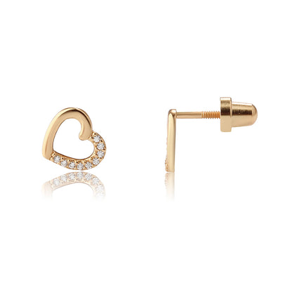 Girls 14K Gold-Plated Open Heart Screw Back Earrings Kids