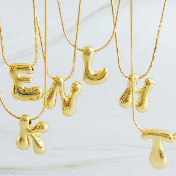 EY Balloon Letter Initial Necklace-Gold