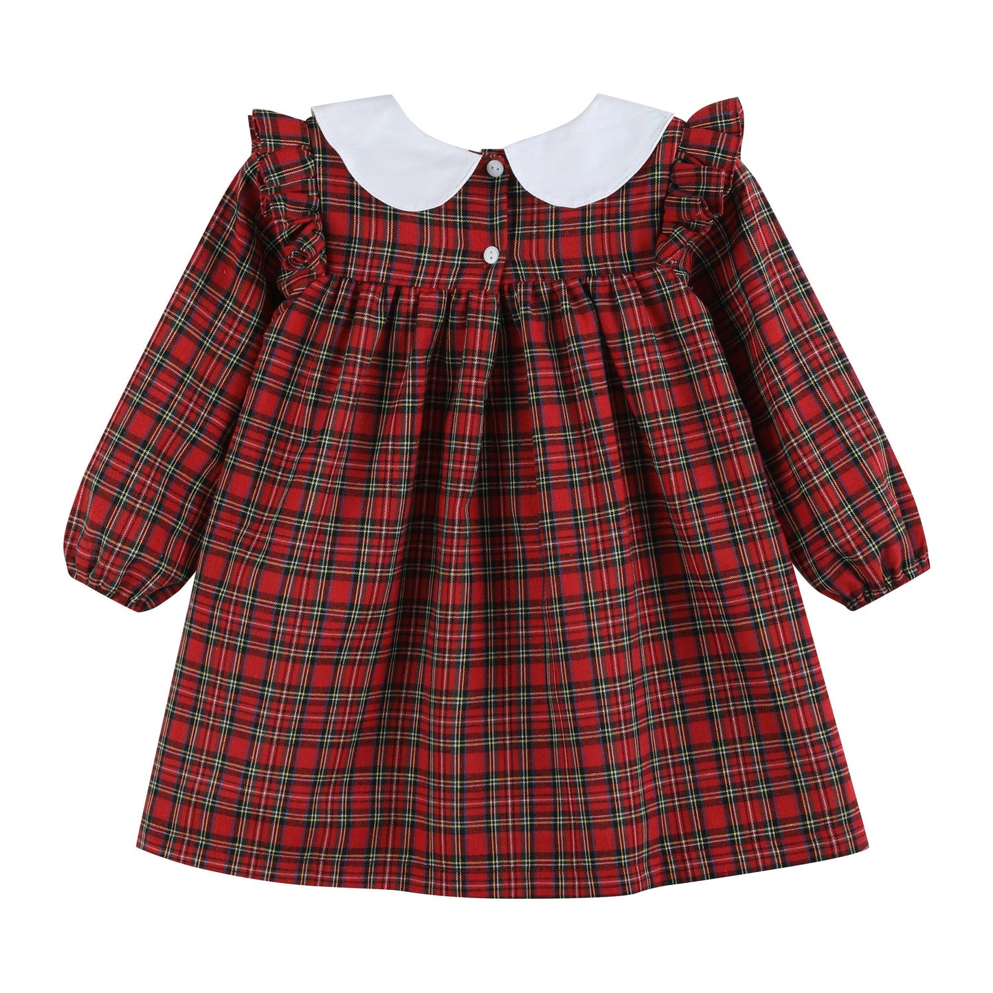 Red Christmas Plaid Colllared Ruffle Dress