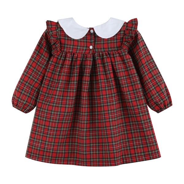Red Christmas Plaid Colllared Ruffle Dress