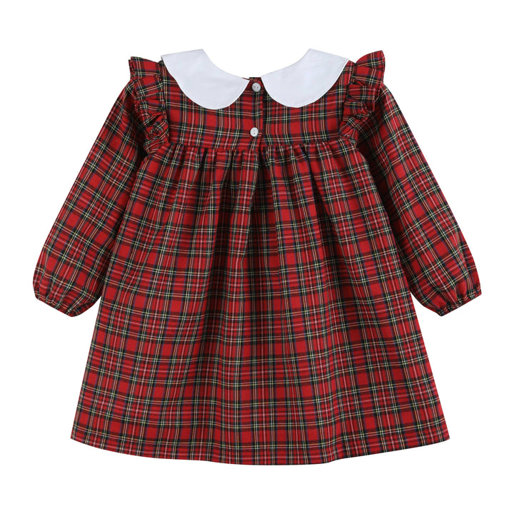Red Christmas Plaid Colllared Ruffle Dress