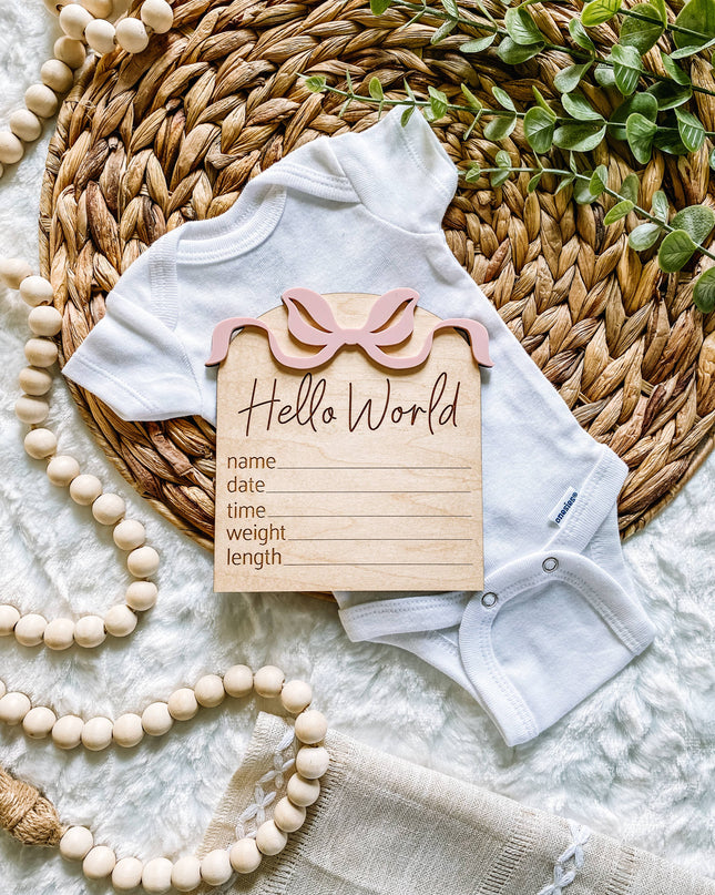 Hello World Birth Stat Sign - Bows