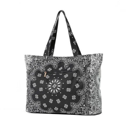 Bandana Print Canvas Tote -Bailey Black/White