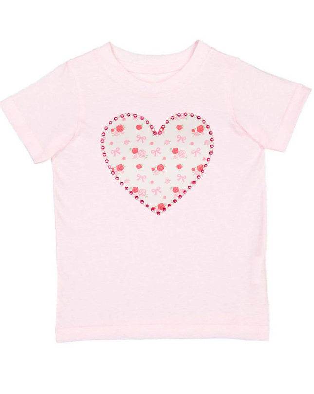 Dainty Rose Pearl Heart Patch Short Sleeve T-Shirt