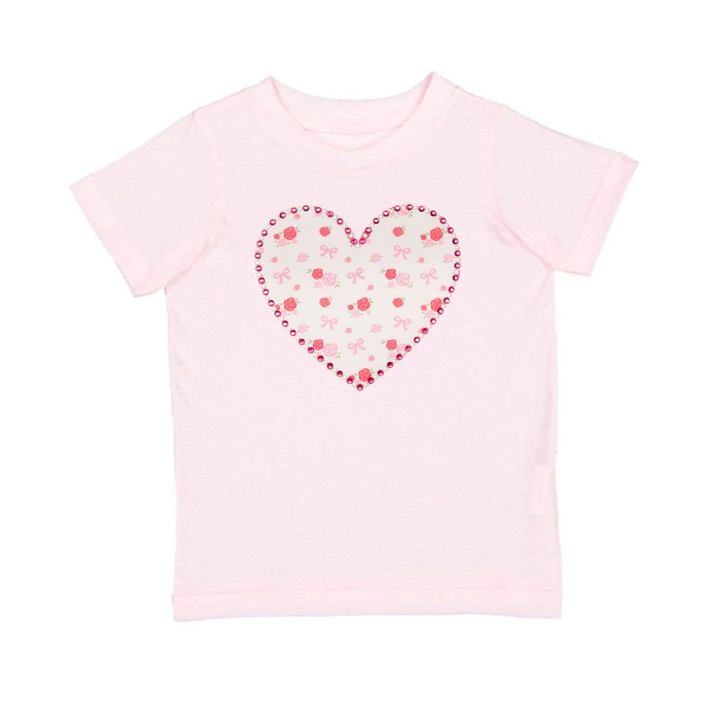 Dainty Rose Pearl Heart Patch Short Sleeve T-Shirt