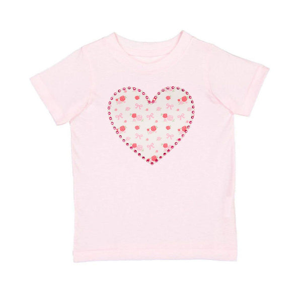 Dainty Rose Pearl Heart Patch Short Sleeve T-Shirt