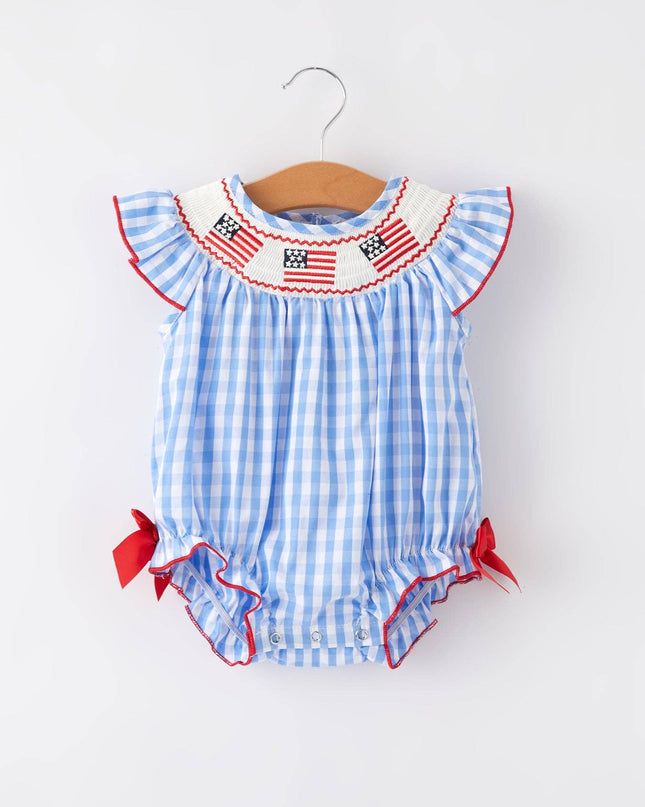 4th of july Flag Embroidery Smocking Girls Romper