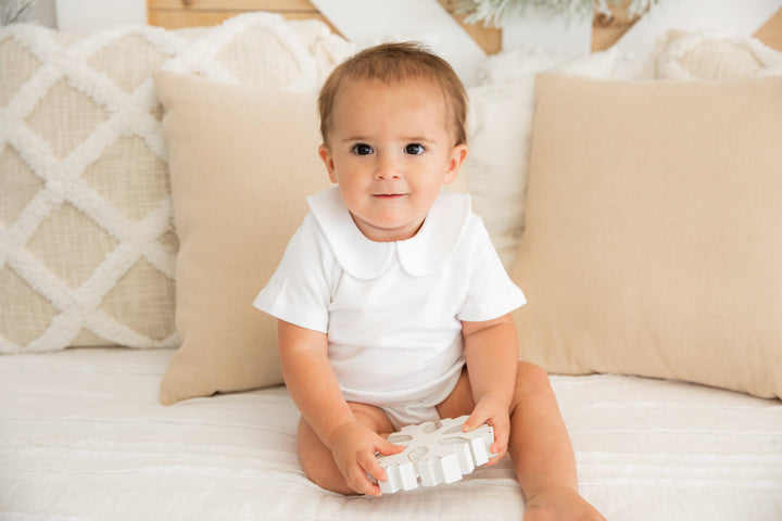 Short Sleeve Peter Pan Collar Bodysuit - White