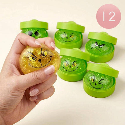 12PCS - Glitter Christmas Grinch Mystery Squishy Dumpling Stress Relief Squishy Toy